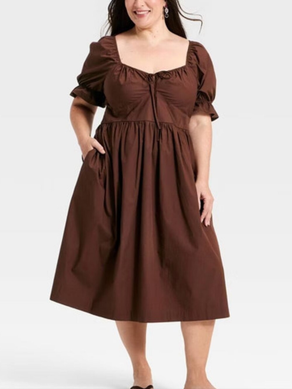 Universal Thread Puff Epbow Sleeve Brown Dress - L